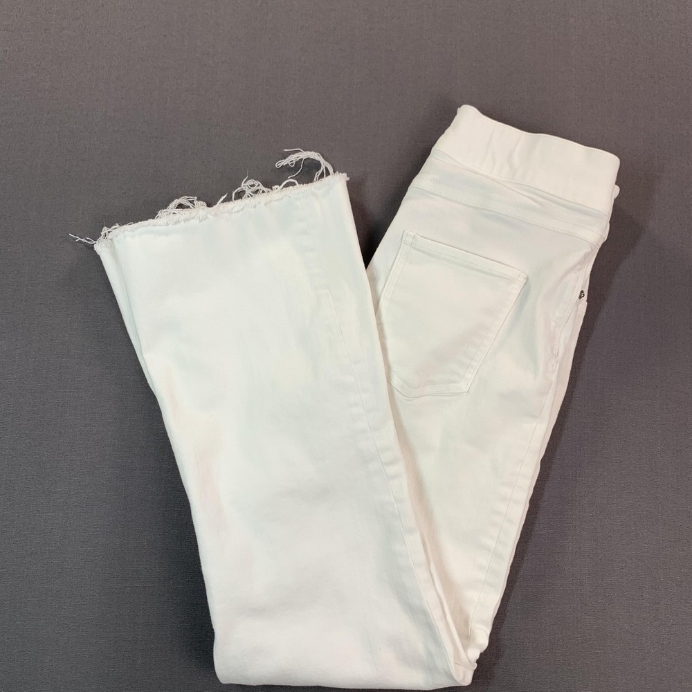 Spanx‎ Jeans Womens XS (26x26) White High Rise Bootcut Raw Hem Stretch Denim